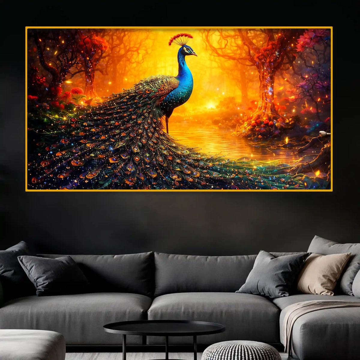 Luxury Peacock Crystal Glass Artwork Elegant Wall Painting