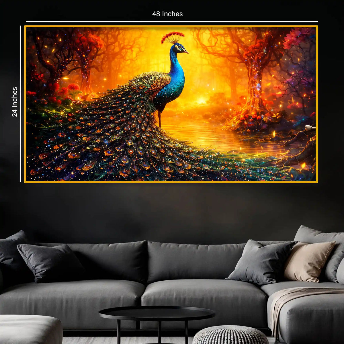 Luxury Peacock Crystal Glass Artwork Elegant Wall Painting
