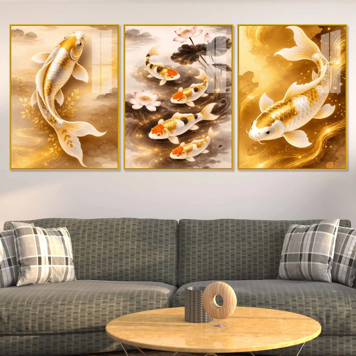 Luxury Prosperity Koi Fish Floating Acrylic Painting Set of 3