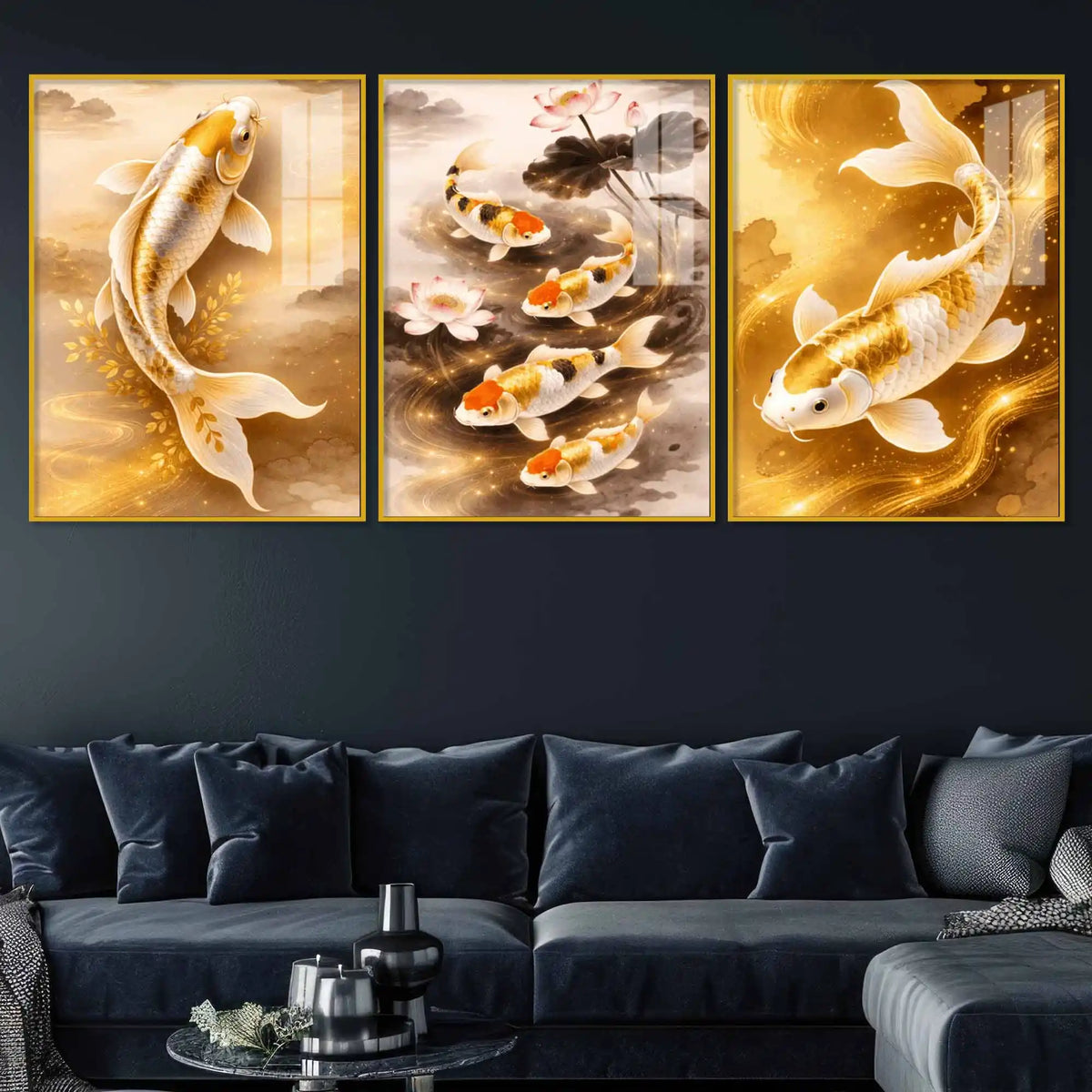 Luxury Prosperity Koi Fish Floating Acrylic Painting Set of 3