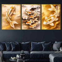 Luxury Prosperity Koi Fish Floating Acrylic Painting Set of 3