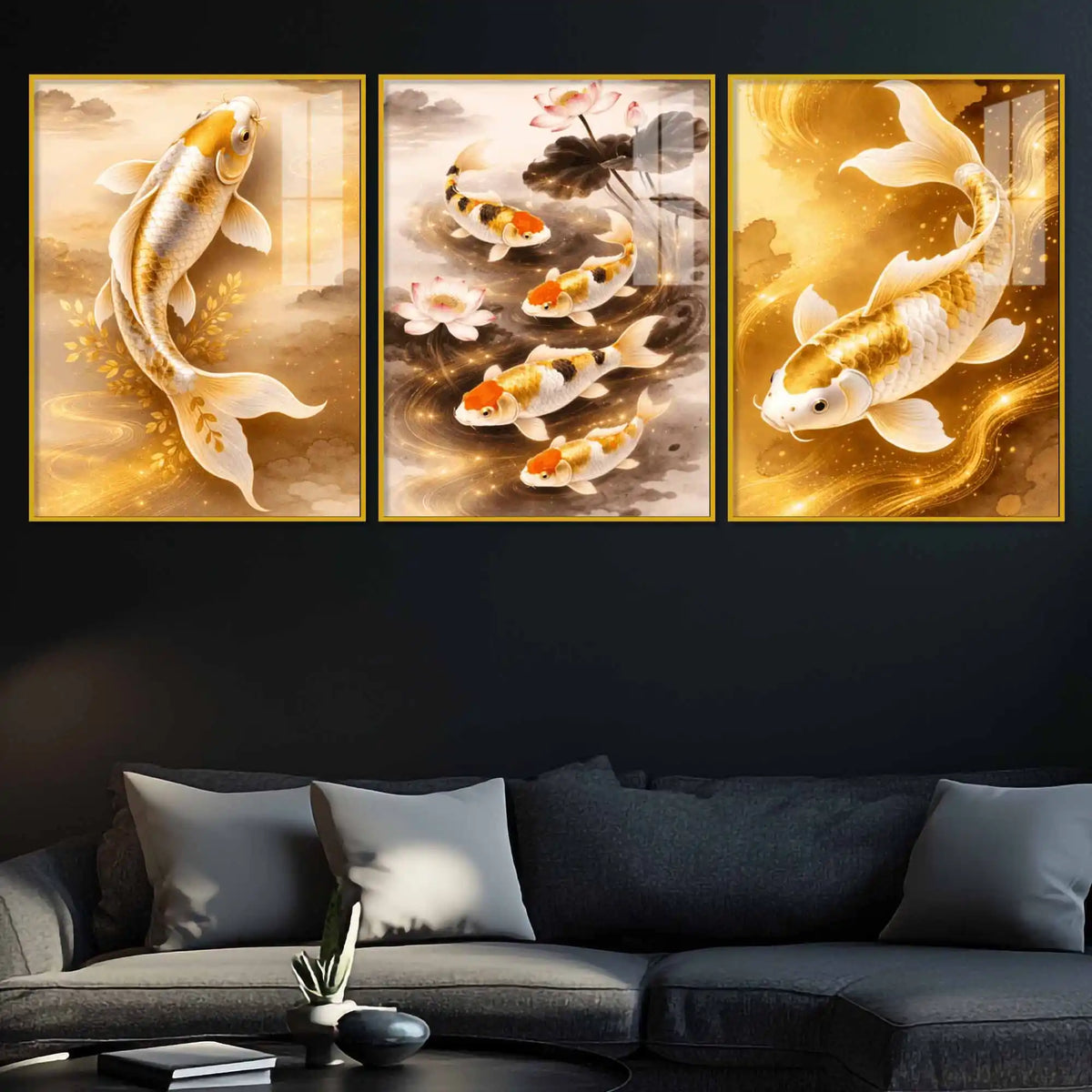 Luxury Prosperity Koi Fish Floating Acrylic Painting Set of 3