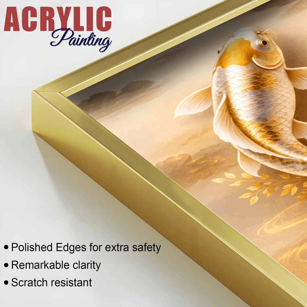 Luxury Prosperity Koi Fish Floating Acrylic Painting Set of 3