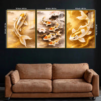 Luxury Prosperity Koi Fish Floating Acrylic Painting Set of 3