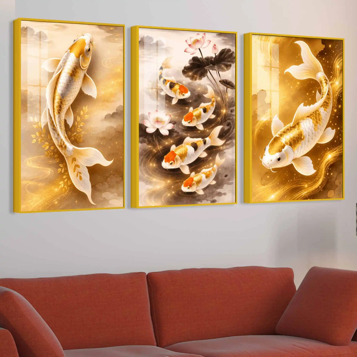 Luxury Prosperity Koi Fish Floating Acrylic Painting Set of 3
