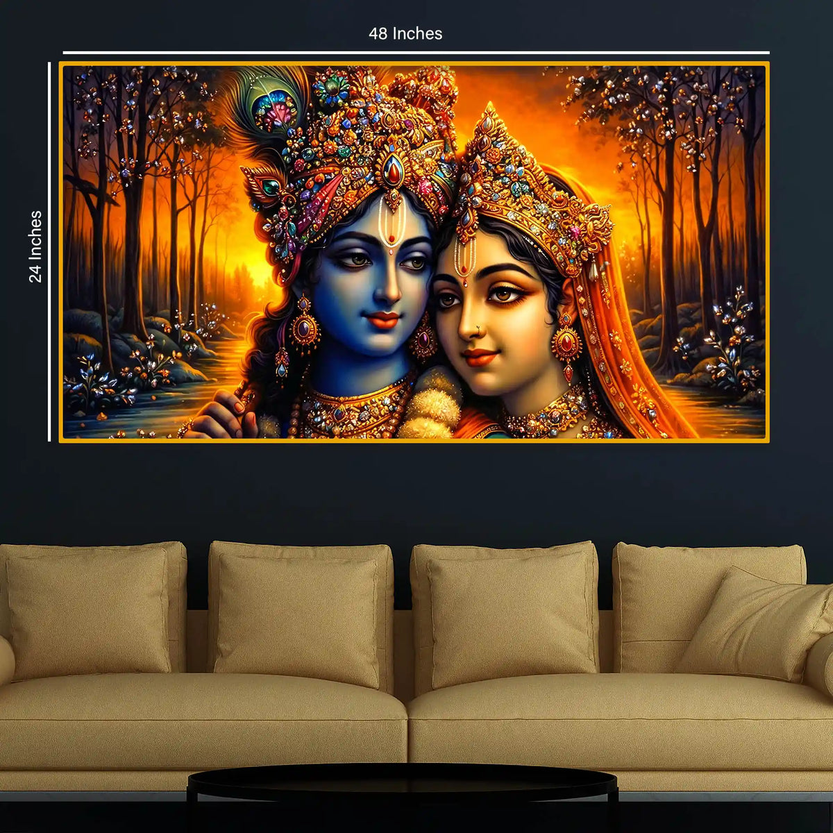 Luxury Radha Krishna Crystal Glass Wall Art Spiritual Painting