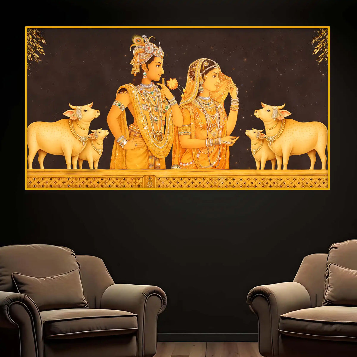 Luxury Radha Krishna Crystal Glass Wall Painting for Temple Theme Decor
