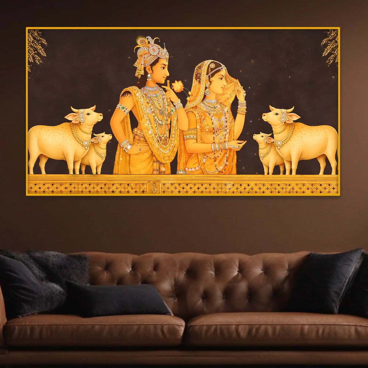 Luxury Radha Krishna Crystal Glass Wall Painting for Temple Theme Decor