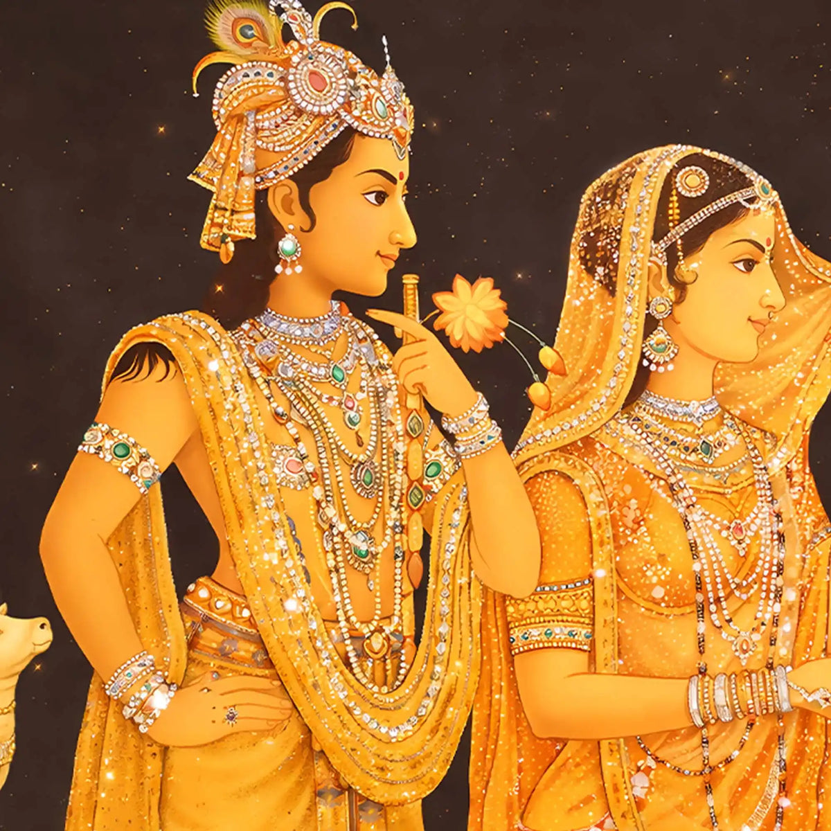 Luxury Radha Krishna Crystal Glass Wall Painting for Temple Theme Decor