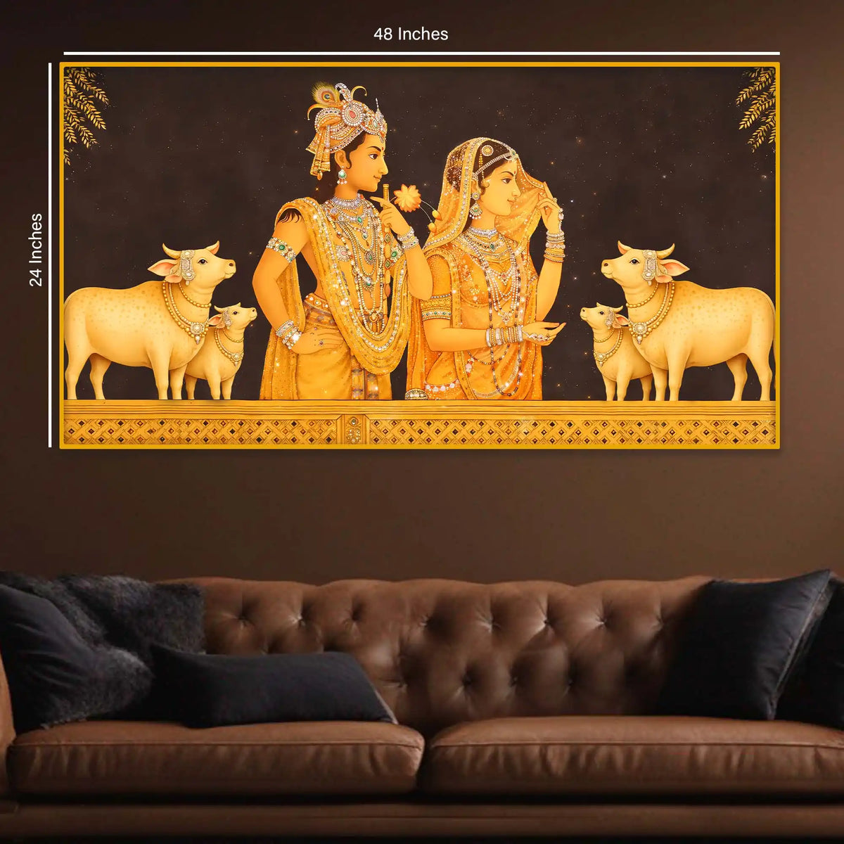 Luxury Radha Krishna Crystal Glass Wall Painting for Temple Theme Decor