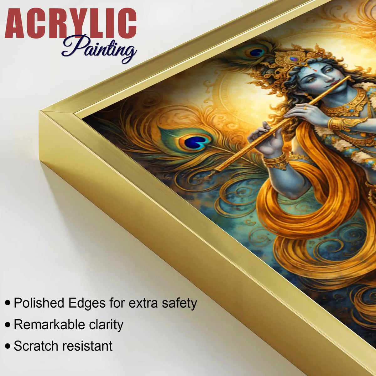 Luxury Radha Krishna Triptych Art Acrylic Floating Wall Painting Set of 3
