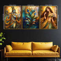 Luxury Radha Krishna Triptych Art Acrylic Floating Wall Painting Set of 3