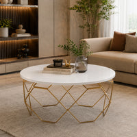 Luxury Round Center Table with White Top and Gold Honeycomb Frame