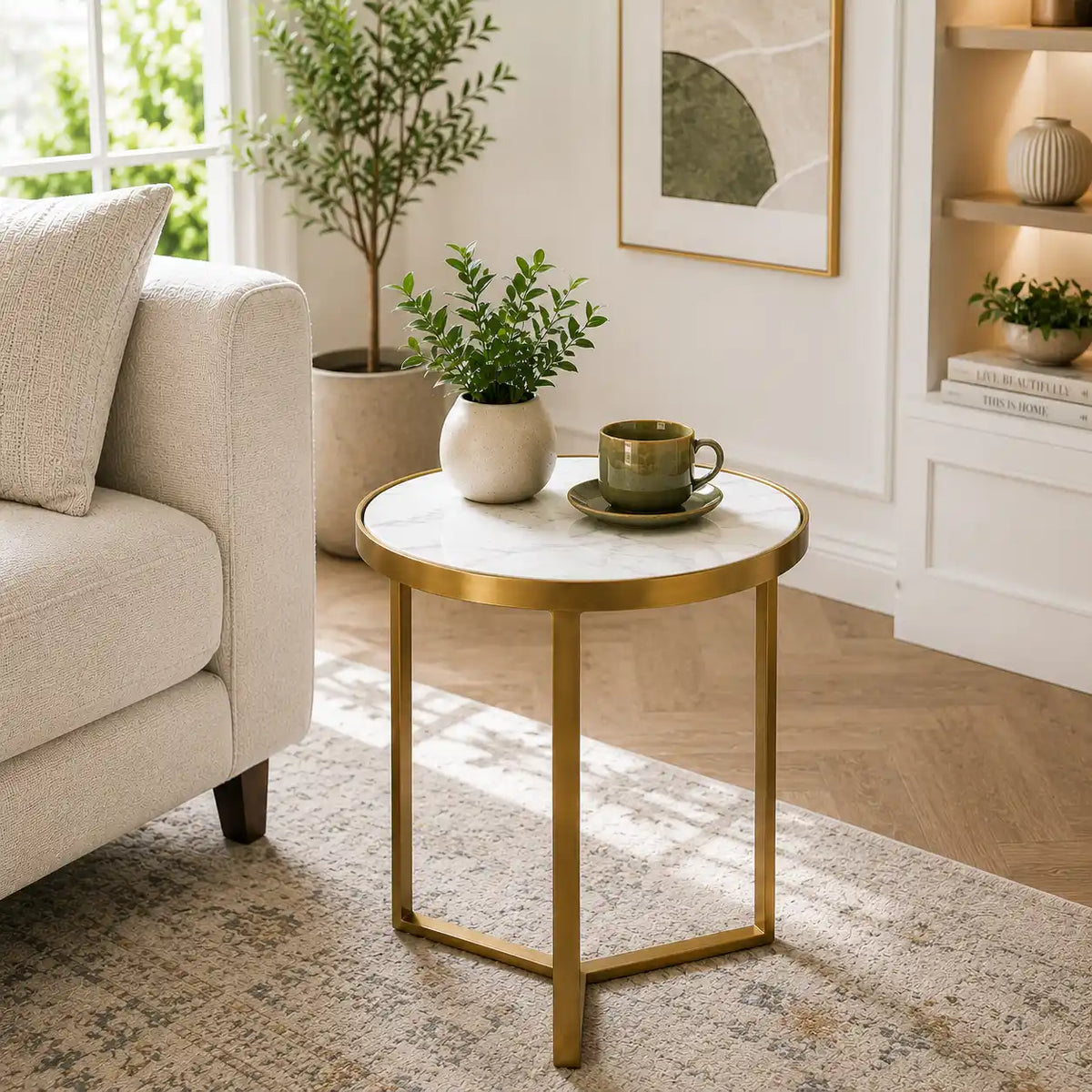 Luxury Round Marble Top Side Table