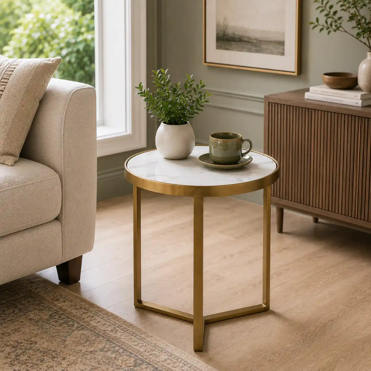 Luxury Round Marble Top Side Table