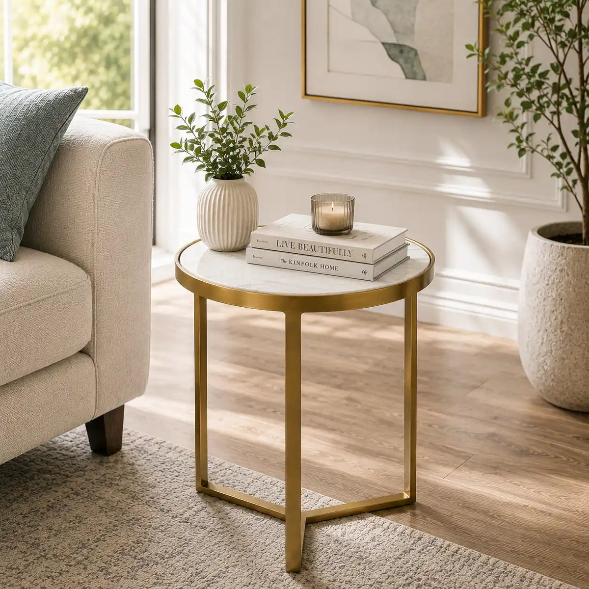 Luxury Round Marble Top Side Table