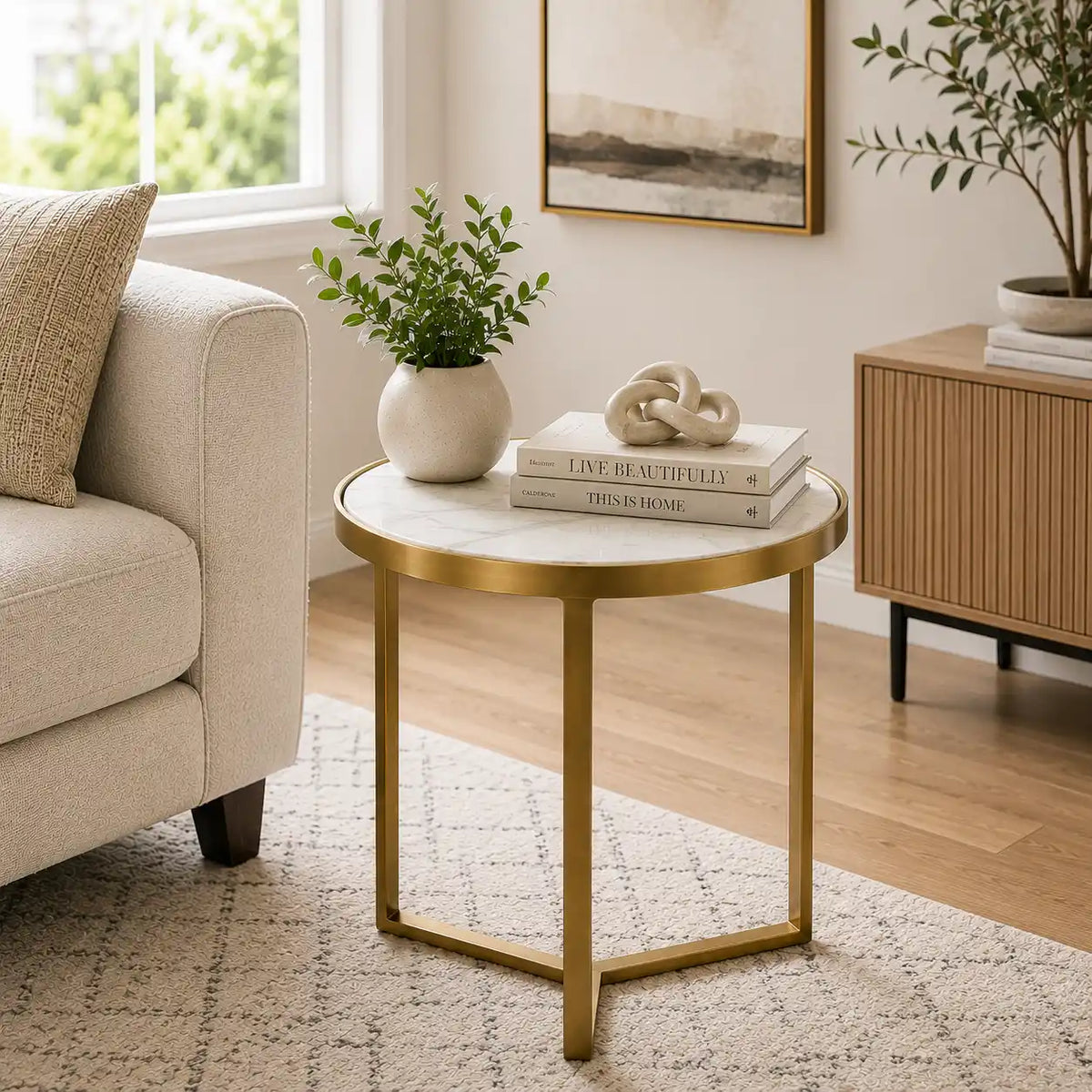 Luxury Round Marble Top Side Table