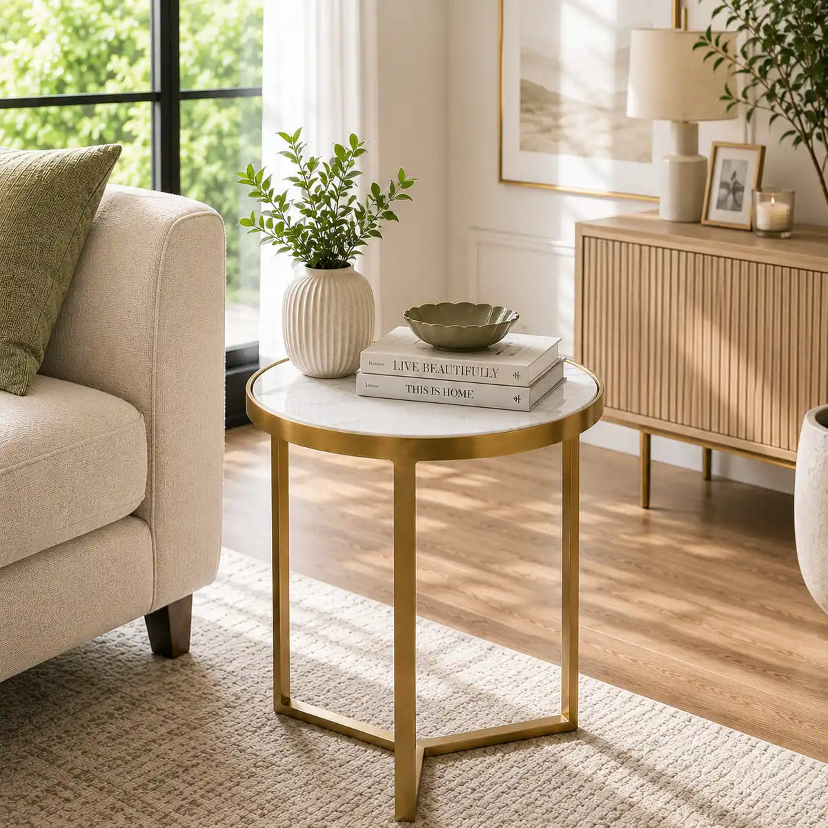 Luxury Round Marble Top Side Table