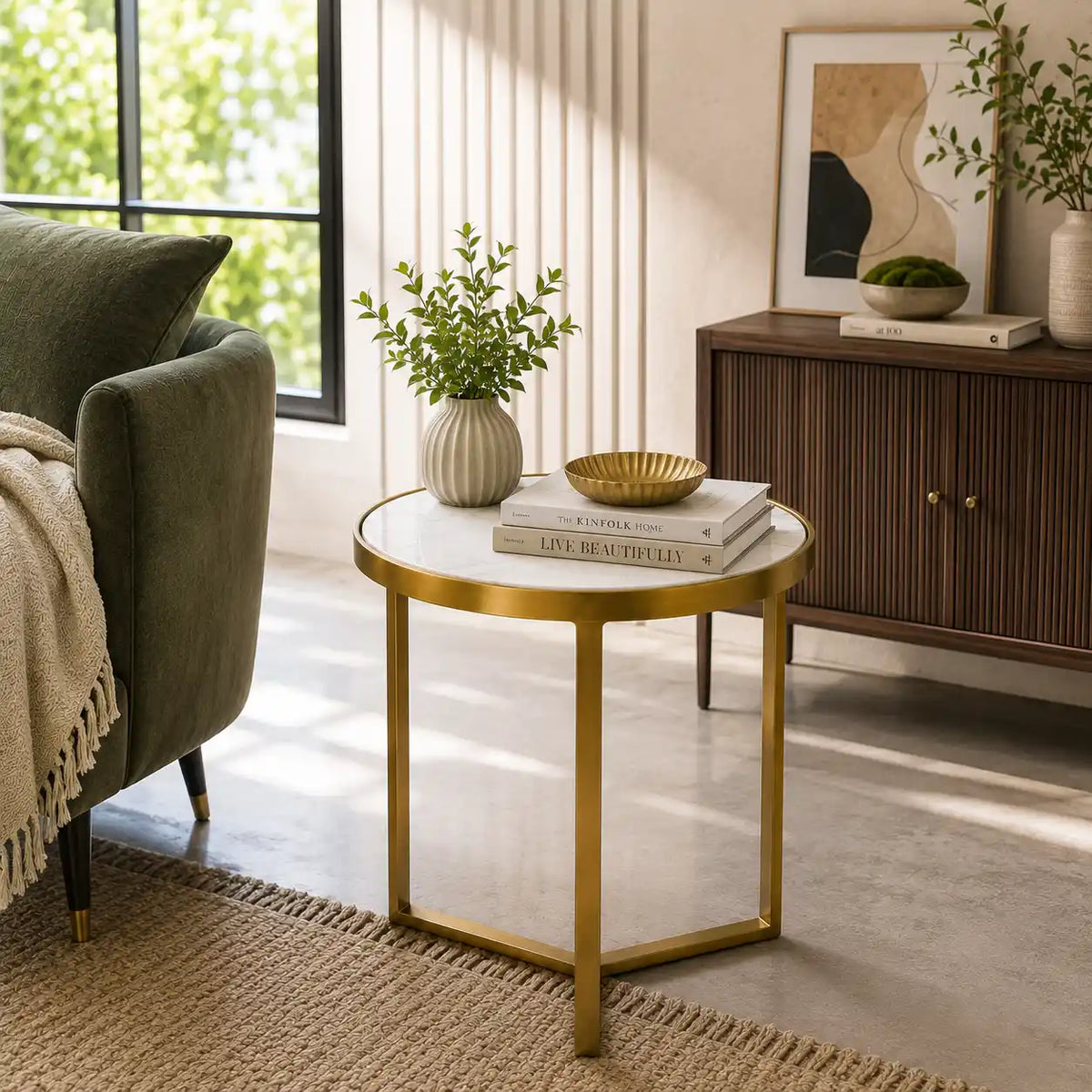 Luxury Round Marble Top Side Table