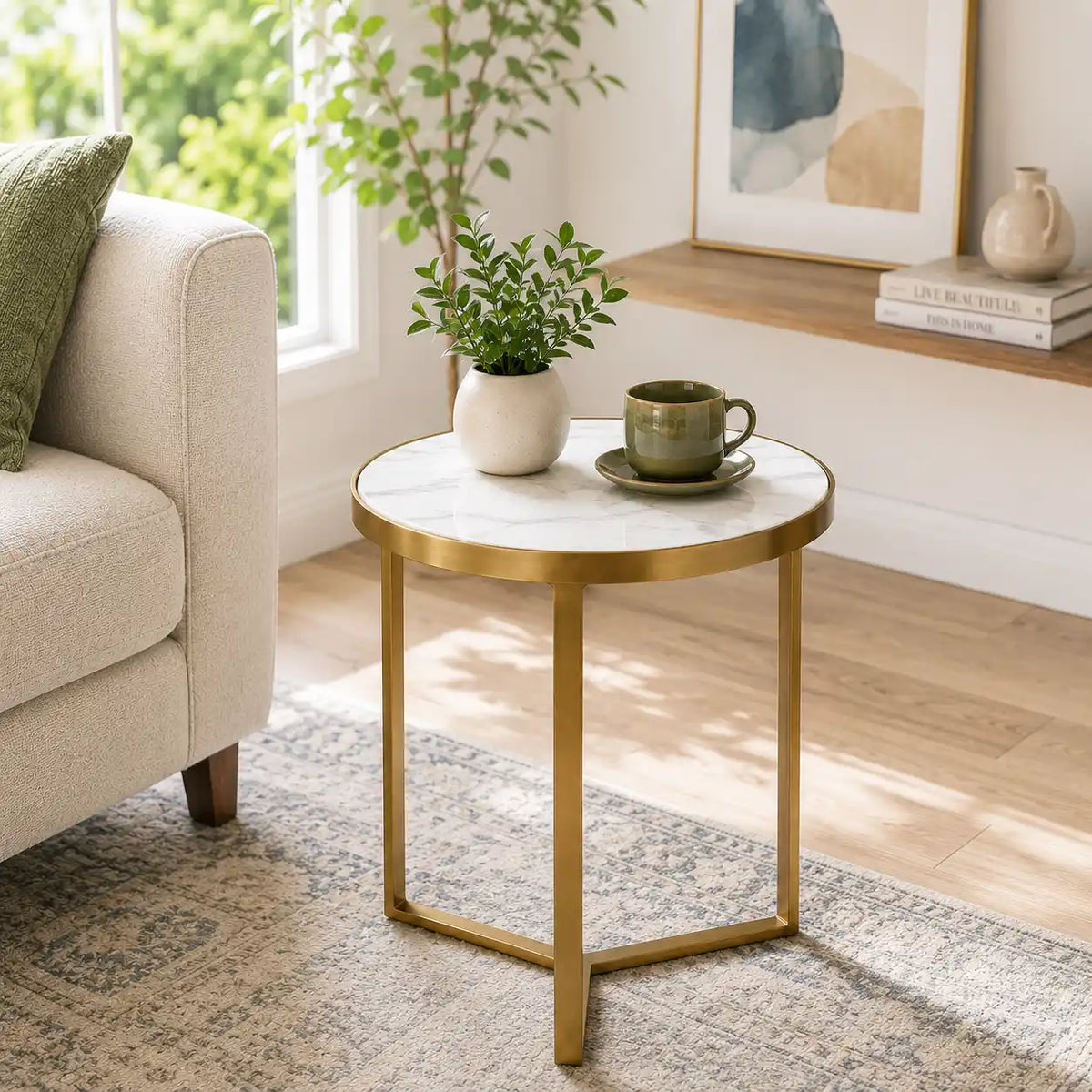 Luxury Round Marble Top Side Table