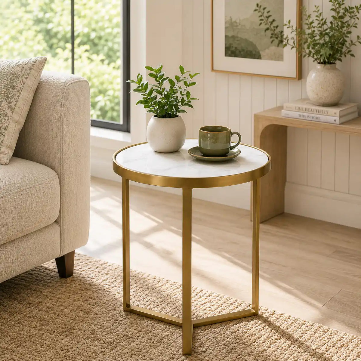 Luxury Round Marble Top Side Table