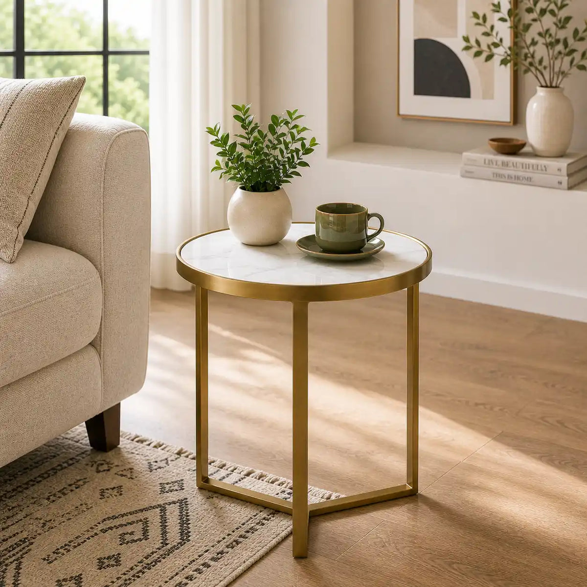 Luxury Round Marble Top Side Table