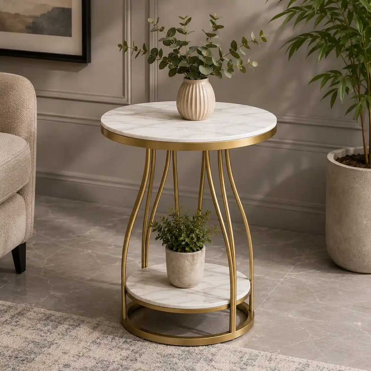 Luxury Round Side Table with Marble Top for Small Spaces