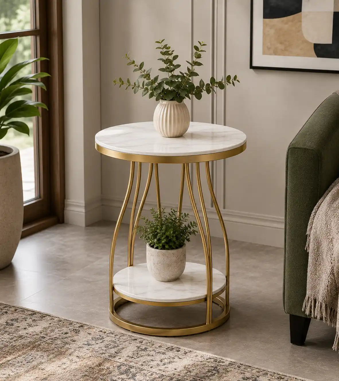 Luxury Round Side Table with Marble Top for Small Spaces