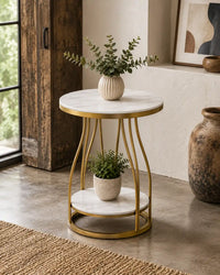 Luxury Round Side Table with Marble Top for Small Spaces
