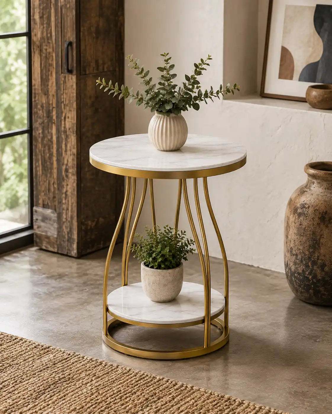Luxury Round Side Table with Marble Top for Small Spaces