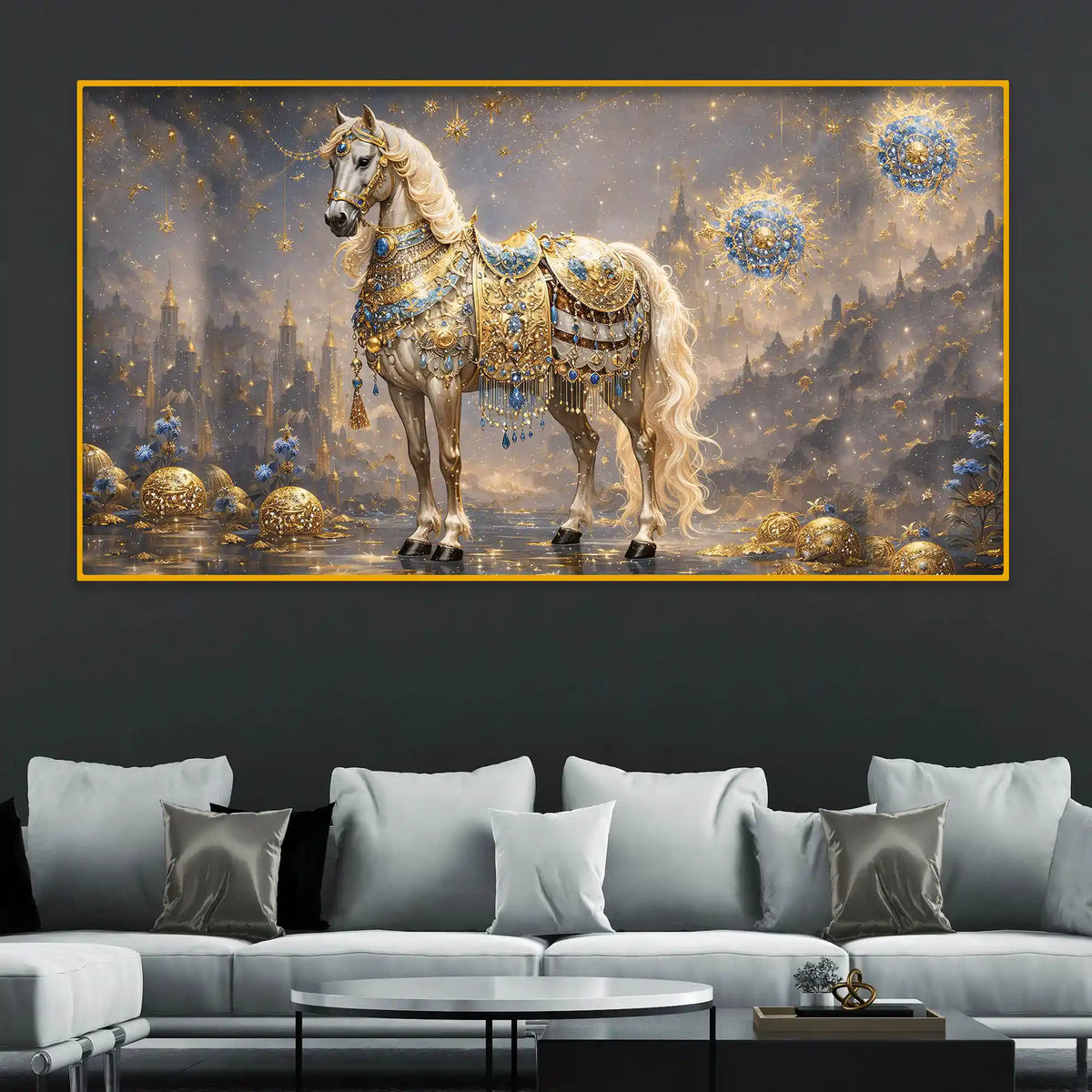 Luxury Royal Horse Fantasy Crystal Glass Wall Painting