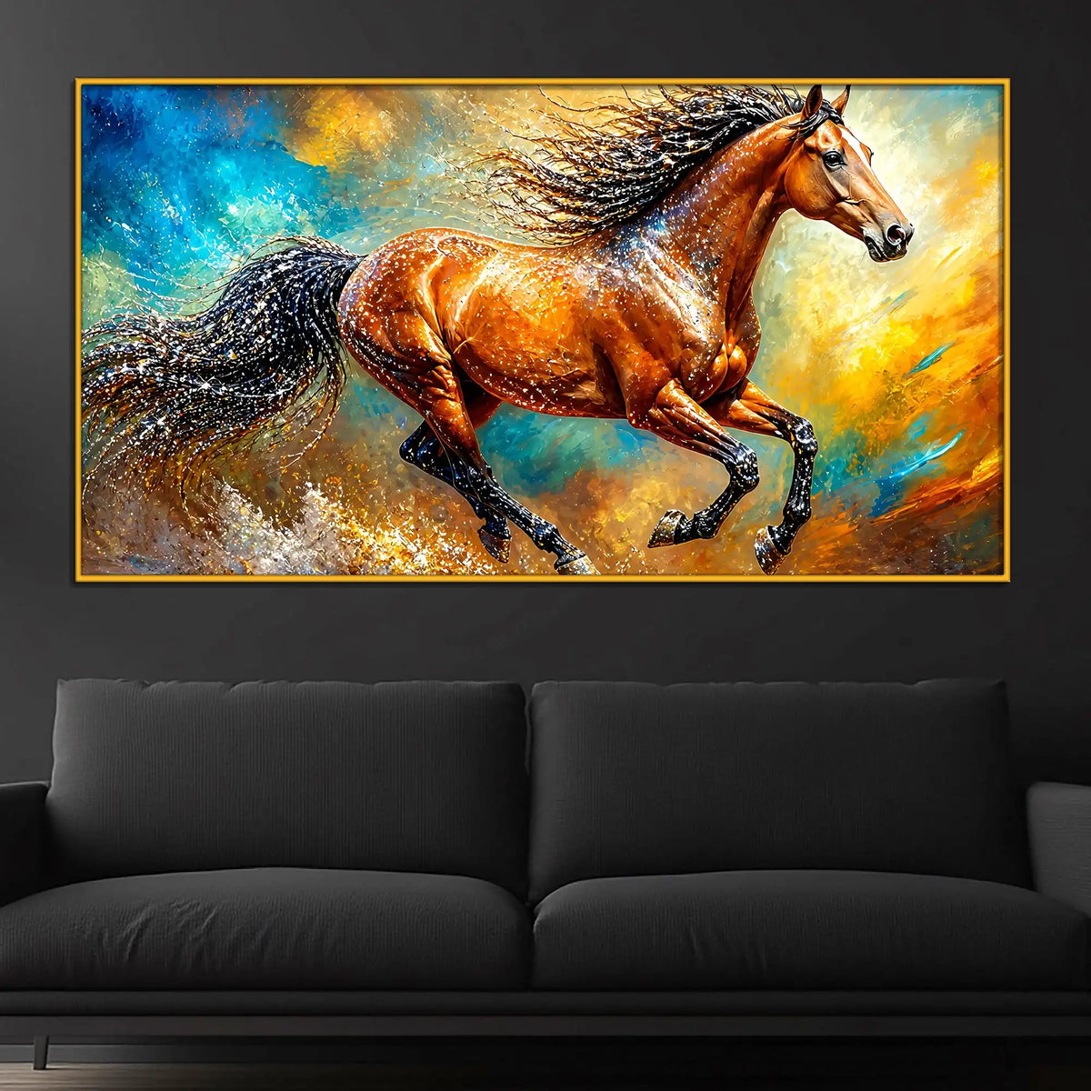 Luxury Running Horse Floating Frame Crystal Wall Painting