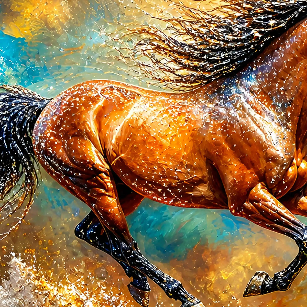 Luxury Running Horse Floating Frame Crystal Wall Painting