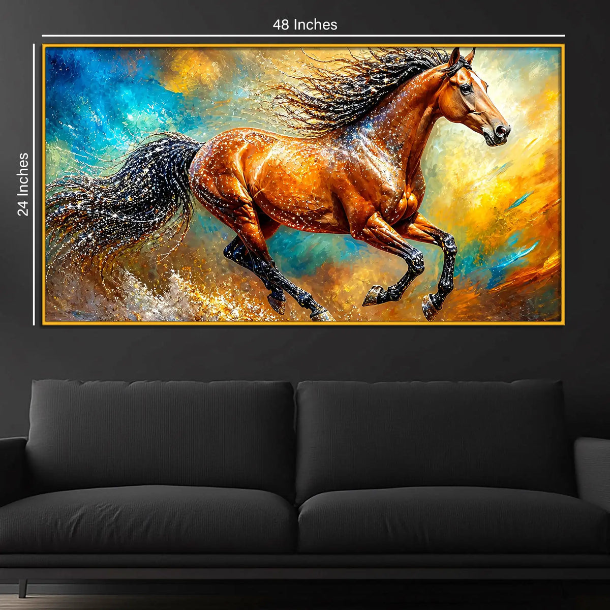 Luxury Running Horse Floating Frame Crystal Wall Painting
