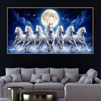 Luxury Running White Horses Crystal Glass Wall Painting