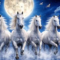 Luxury Running White Horses Crystal Glass Wall Painting