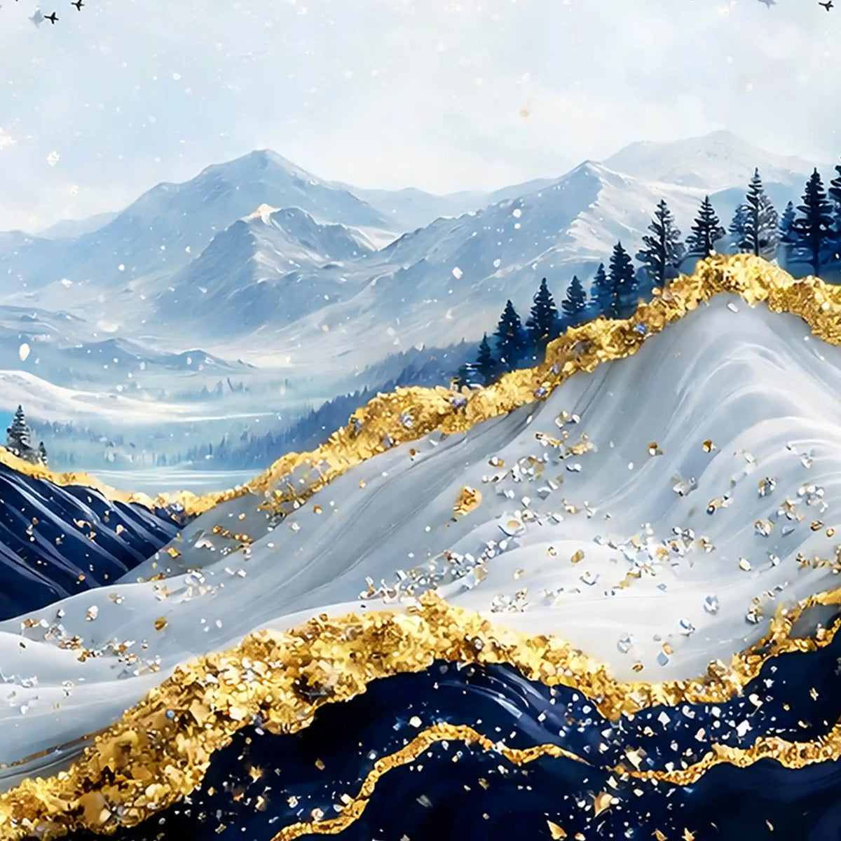 Luxury Scenic Mountain & Birds Wall Décor Crystal Glass Painting
