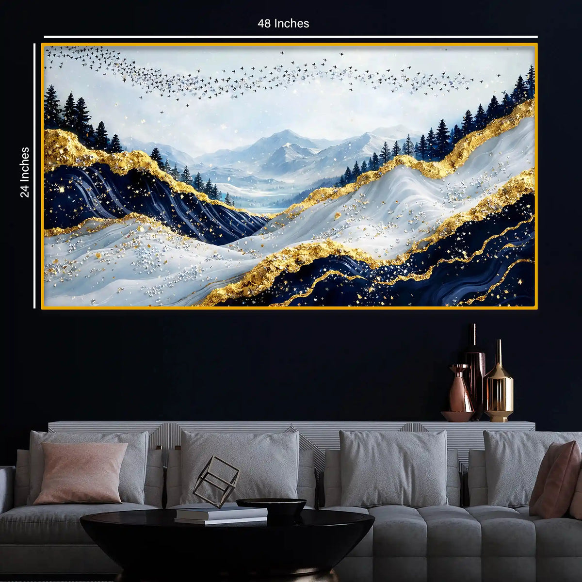 Luxury Scenic Mountain & Birds Wall Décor Crystal Glass Painting