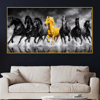Luxury Seven Horses Floating Frame Crystal Wall Painting for Living Room