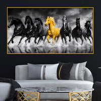 Luxury Seven Horses Floating Frame Crystal Wall Painting for Living Room