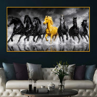 Luxury Seven Horses Floating Frame Crystal Wall Painting for Living Room