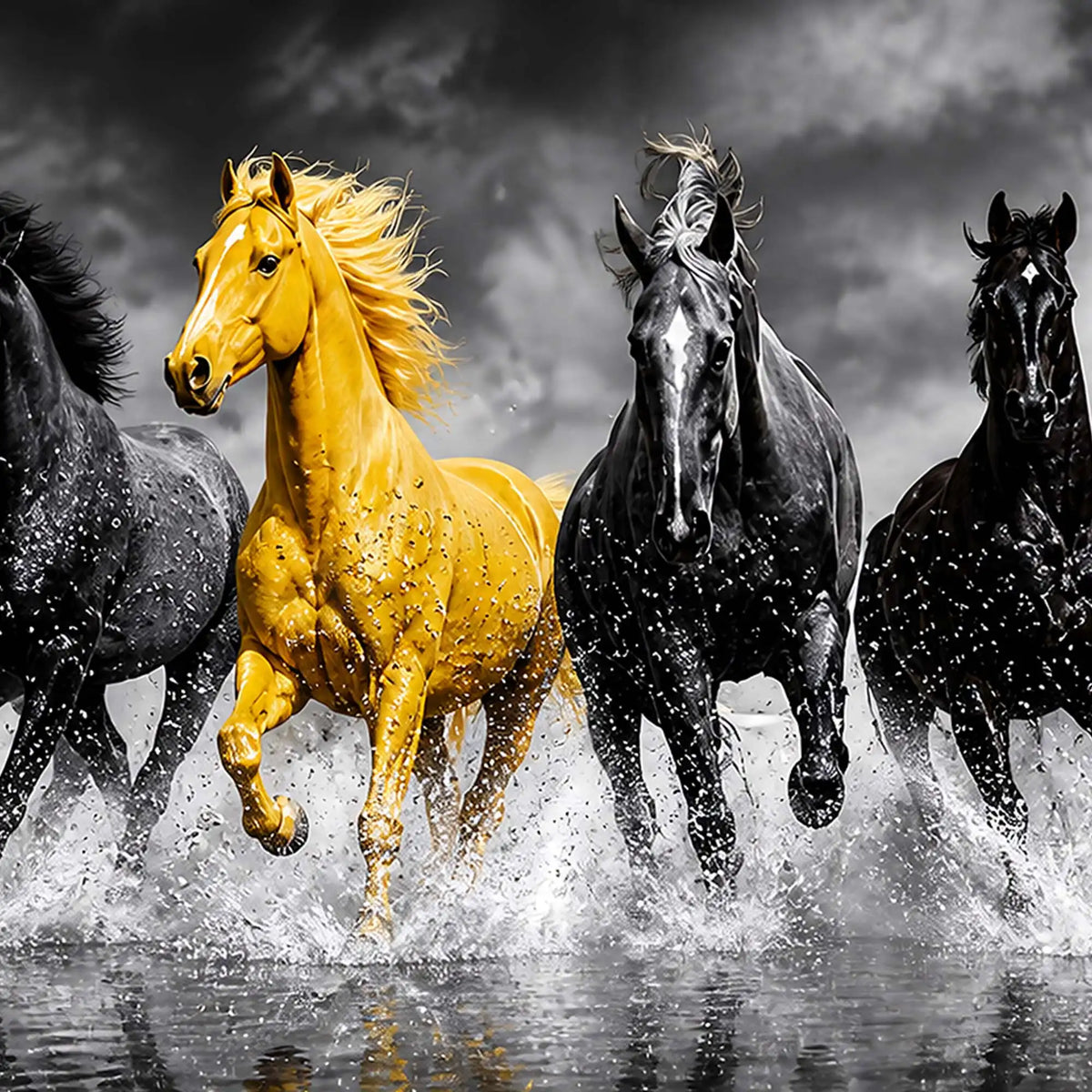 Luxury Seven Horses Floating Frame Crystal Wall Painting for Living Room