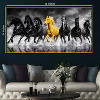 Luxury Seven Horses Floating Frame Crystal Wall Painting for Living Room