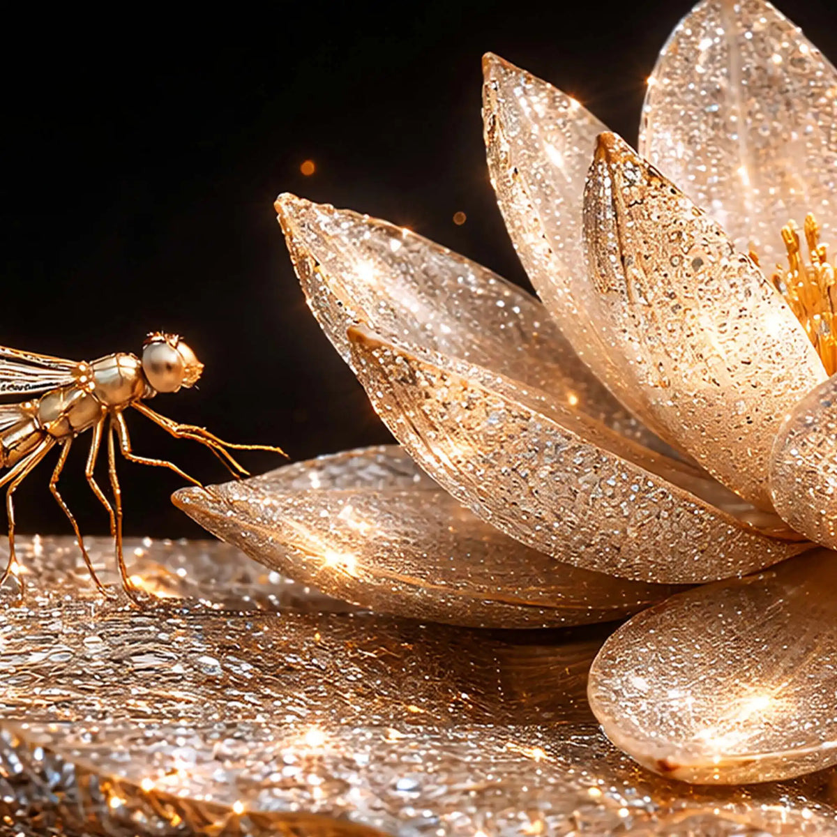 Luxury Shimmering Lotus Flower Crystal Glass Wall Painting for Premium Wall Décor