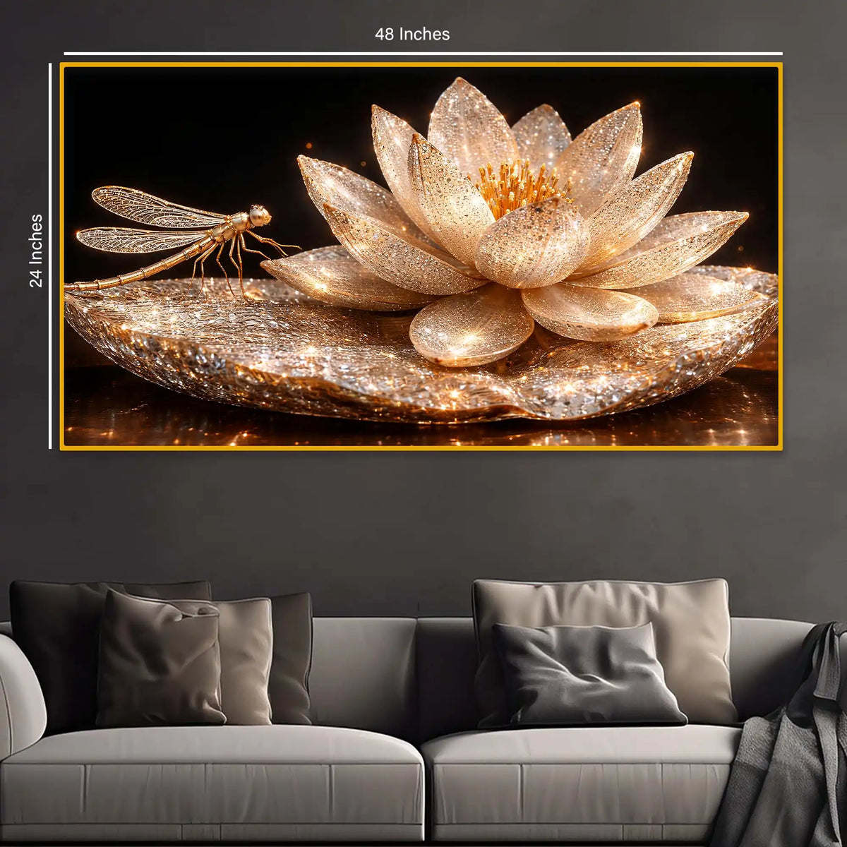Luxury Shimmering Lotus Flower Crystal Glass Wall Painting for Premium Wall Décor
