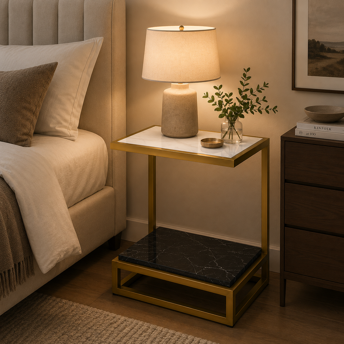 Luxury Sofa Side Table with Marble Shelves