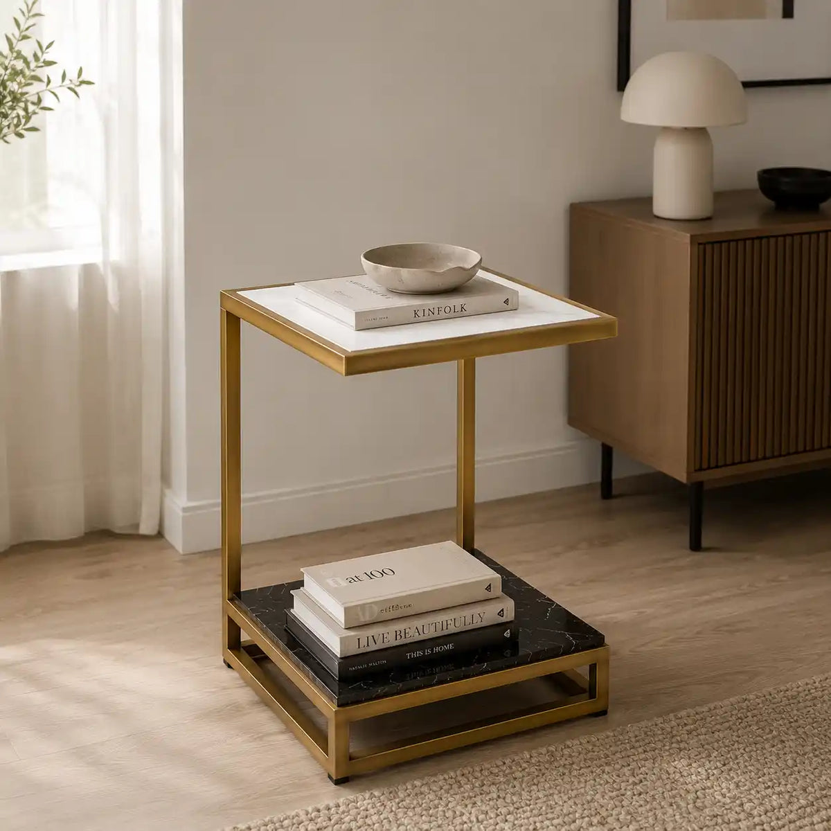 Luxury Sofa Side Table with Marble Shelves