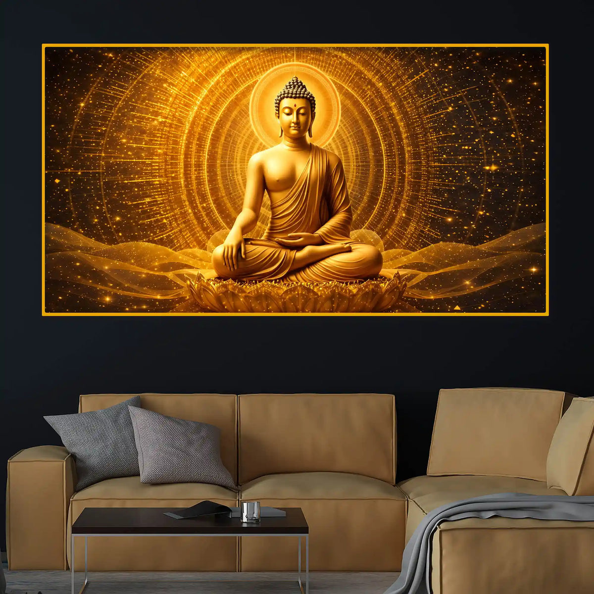 Luxury Spiritual Buddha Artwork Crystal Glass Painting for Home Décor