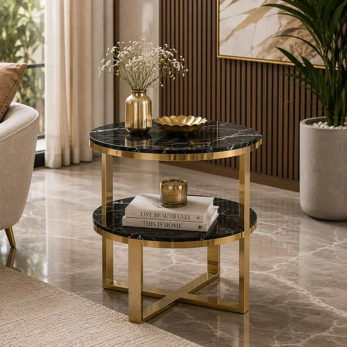 Luxury Table with Double Shelf for Luxury Living Room & Bedroom Décor