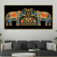Luxury Twin Elephant Traditional Indian Pattern Canvas Wall Painting